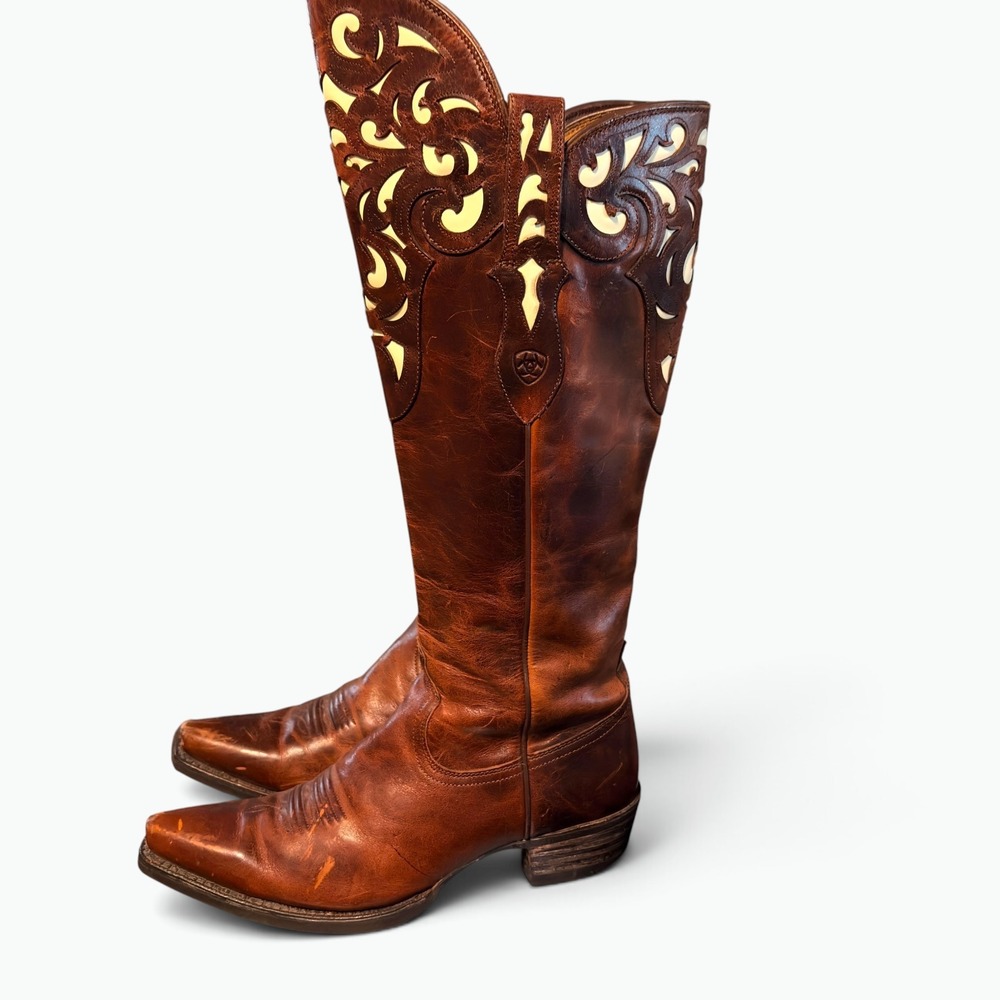Ariat Womens Brown Leather Filigree Cutout Tall Over Knee Western Boots Size 9B - Picture 2 of 13